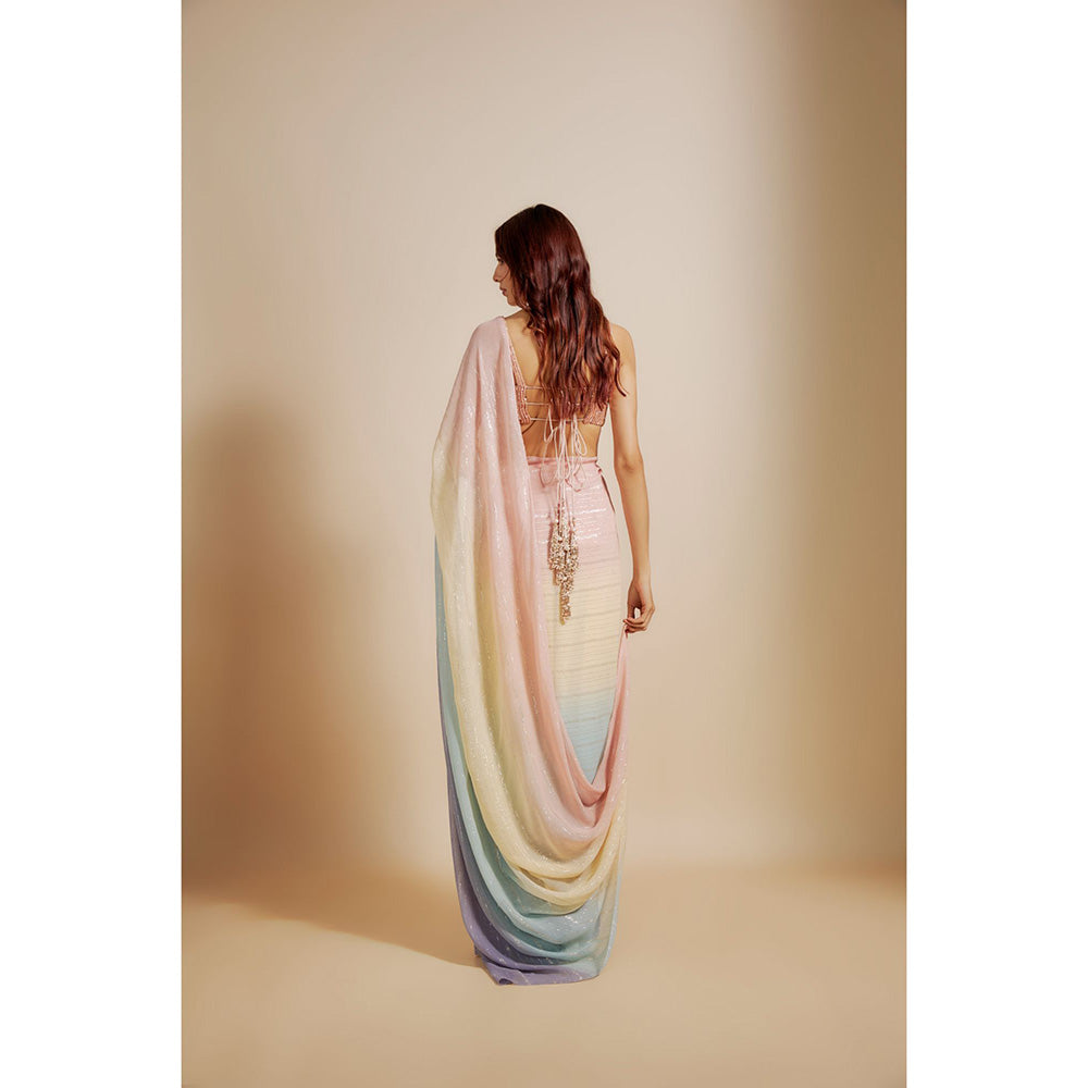 Masumi Mewawalla Pink Pre Drape Saree with Stitched Blouse