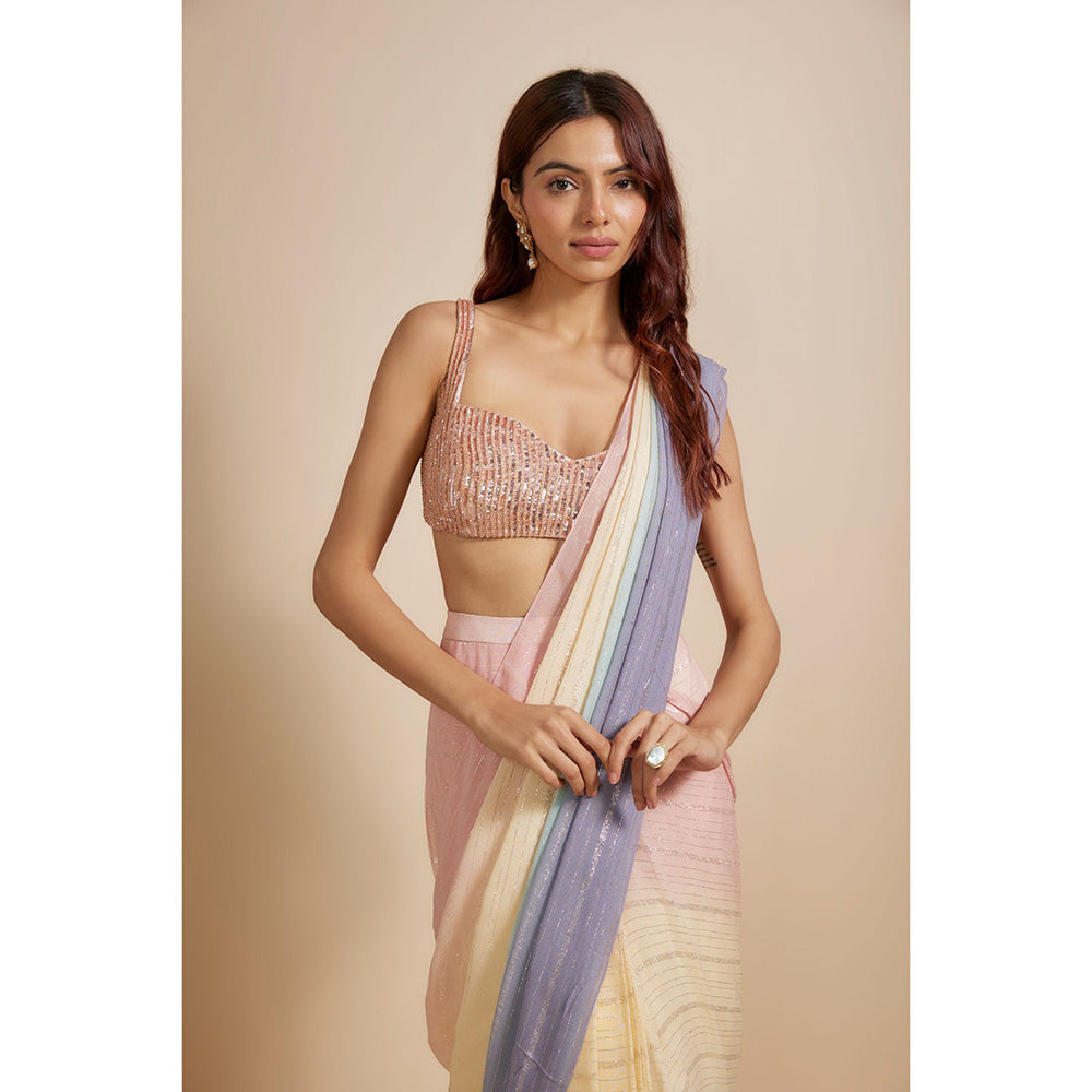 Masumi Mewawalla Pink Pre Drape Saree with Stitched Blouse