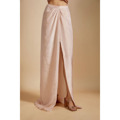 Masumi Mewawalla Peach Embroidered Corset Top with Skirt and Dupatta (Set of 3)