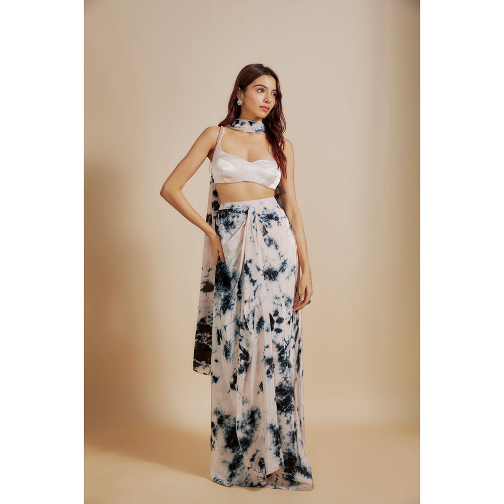 Masumi Mewawalla Blue Shibori Lehenga with Blouse and Dupatta (Set of 3)