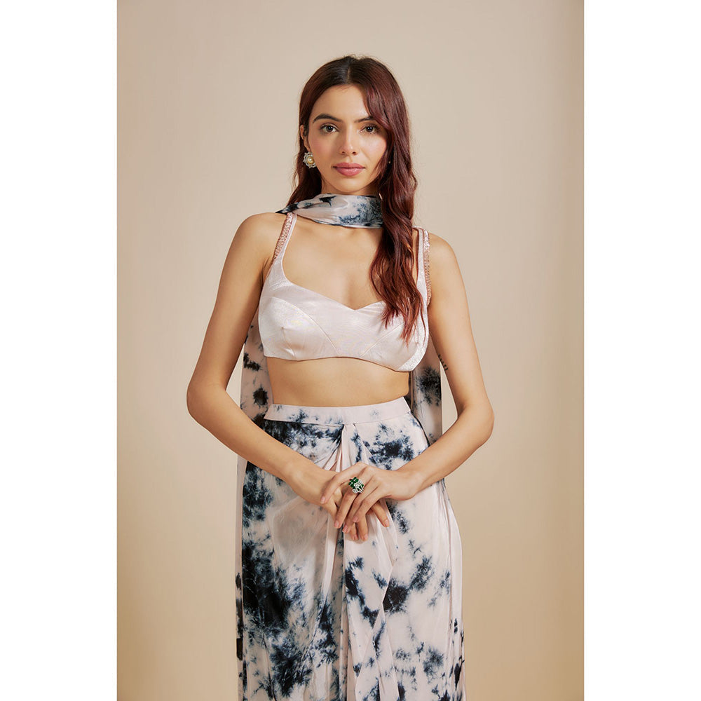 Masumi Mewawalla Blue Shibori Lehenga with Blouse and Dupatta (Set of 3)