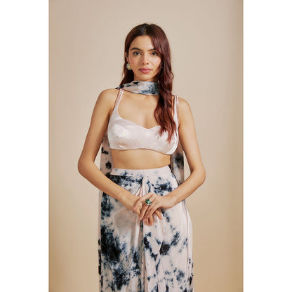 Masumi Mewawalla Blue Shibori Lehenga with Blouse and Dupatta (Set of 3)