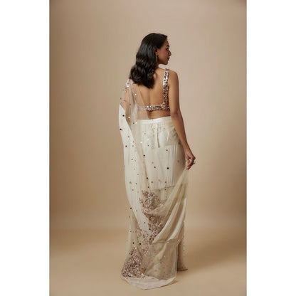 Masumi Mewawalla Beige Embroidered Pre Drape Saree with Stitched Blouse