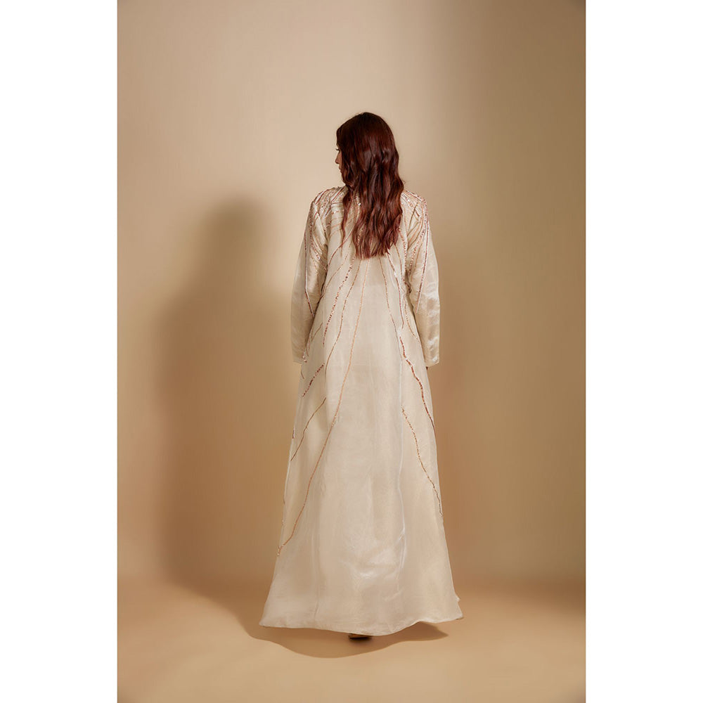 Masumi Mewawalla Beige Embroidered Jacket with Crop Top and Pant (Set of 3)