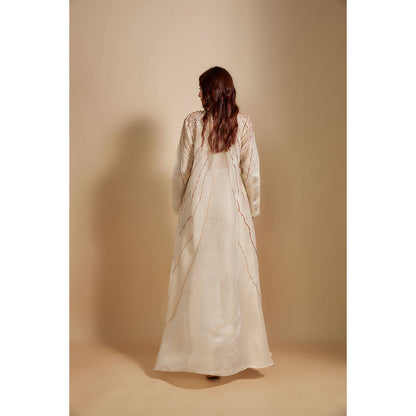 Masumi Mewawalla Beige Embroidered Jacket with Crop Top and Pant (Set of 3)