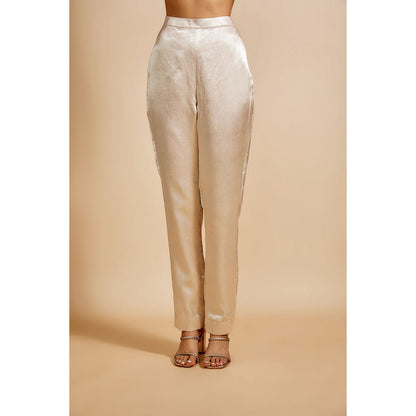 Masumi Mewawalla Beige Embroidered Jacket with Crop Top and Pant (Set of 3)