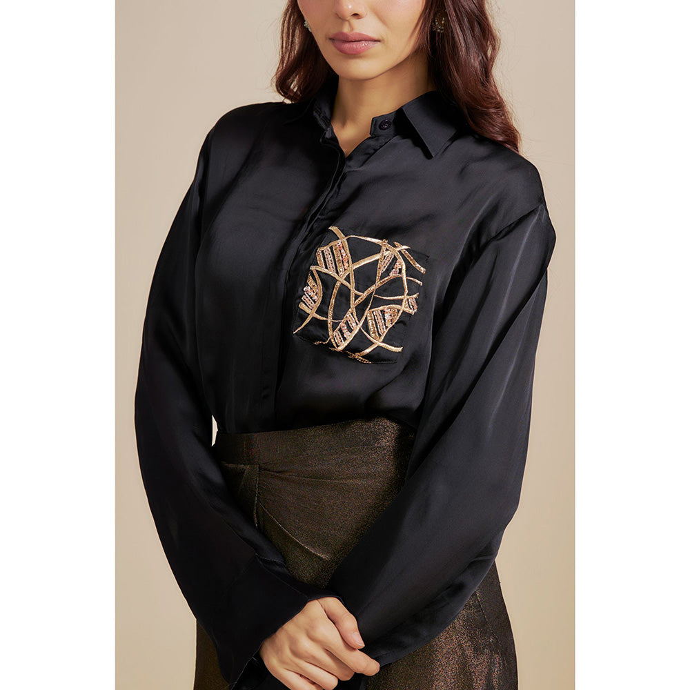 Masumi Mewawalla Black Embroidered Shirt with Skirt (Set of 2)