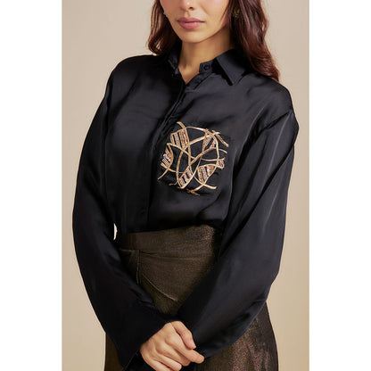 Masumi Mewawalla Black Embroidered Shirt with Skirt (Set of 2)