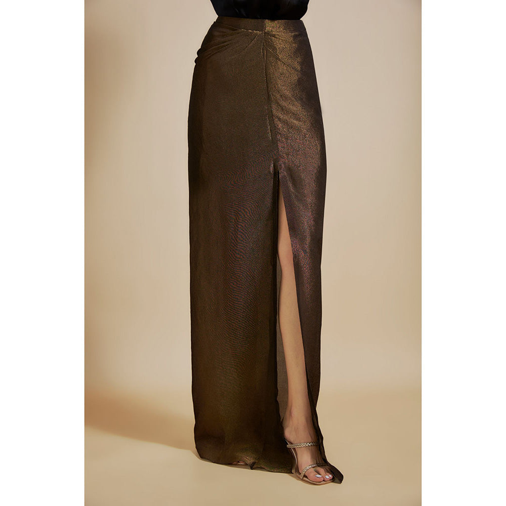 Masumi Mewawalla Black Embroidered Shirt with Skirt (Set of 2)