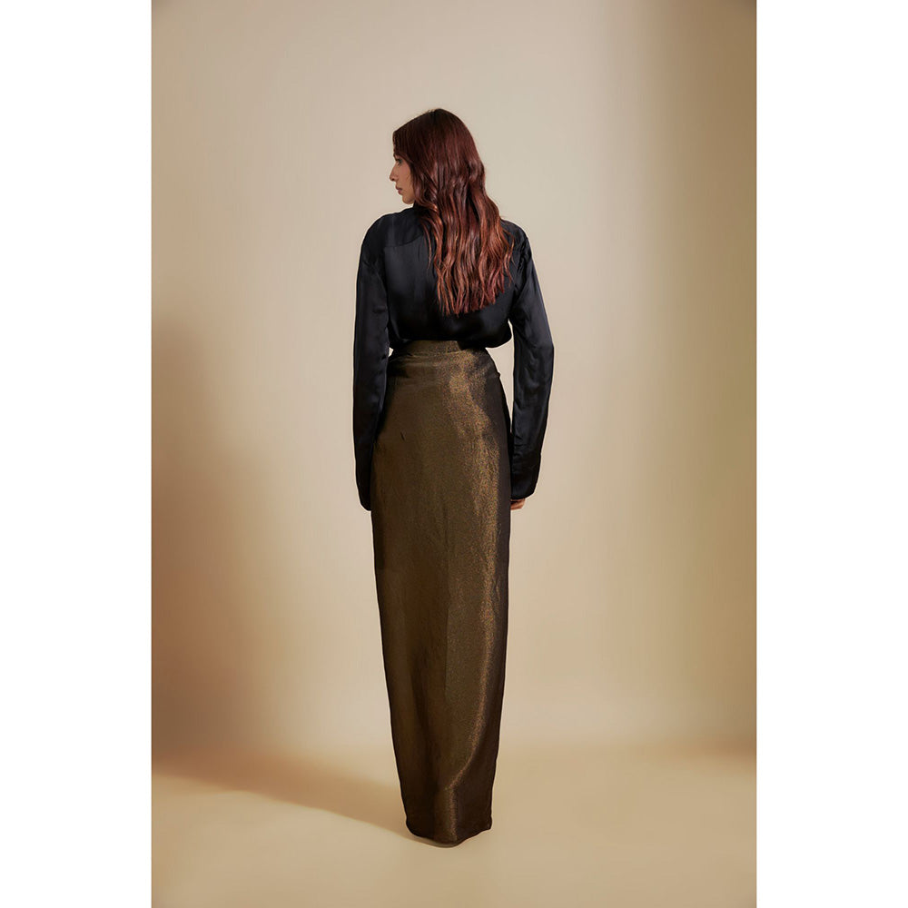 Masumi Mewawalla Black Embroidered Shirt with Skirt (Set of 2)