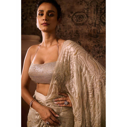 Masumi Mewawalla Chikoo Embellished Pre Drape Saree with Stitched Blouse