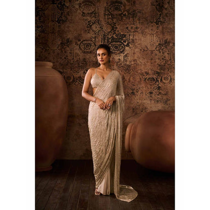 Masumi Mewawalla Chikoo Embellished Pre Drape Saree with Stitched Blouse