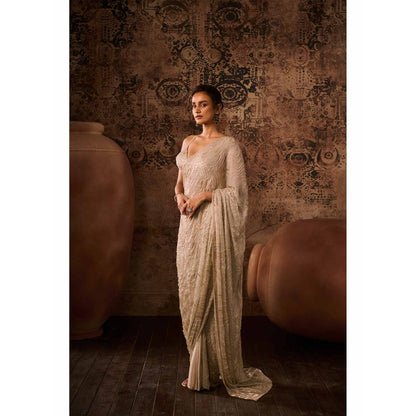 Masumi Mewawalla Chikoo Embellished Pre Drape Saree with Stitched Blouse