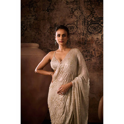 Masumi Mewawalla Chikoo Embellished Pre Drape Saree with Stitched Blouse