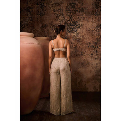 Masumi Mewawalla Chikoo Embroidered Cowl Neck Blouse with Palazzo (Set of 2)