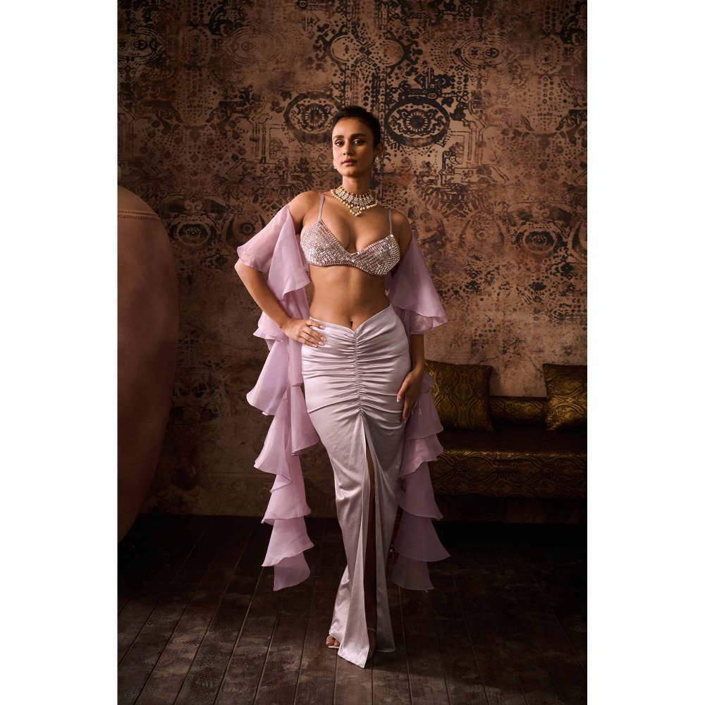 Masumi Mewawalla Lavender Embellished Skirt with Dupatta and Stitched Blouse (Set of 3)