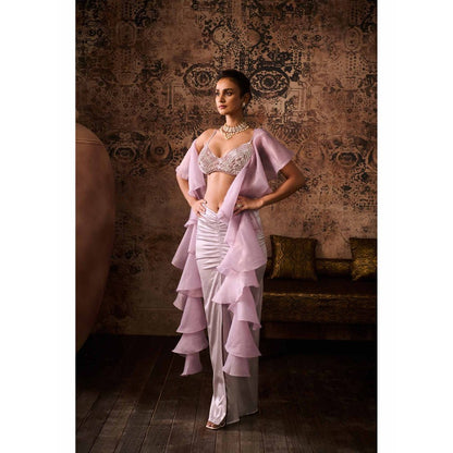 Masumi Mewawalla Lavender Embellished Skirt with Dupatta and Stitched Blouse (Set of 3)