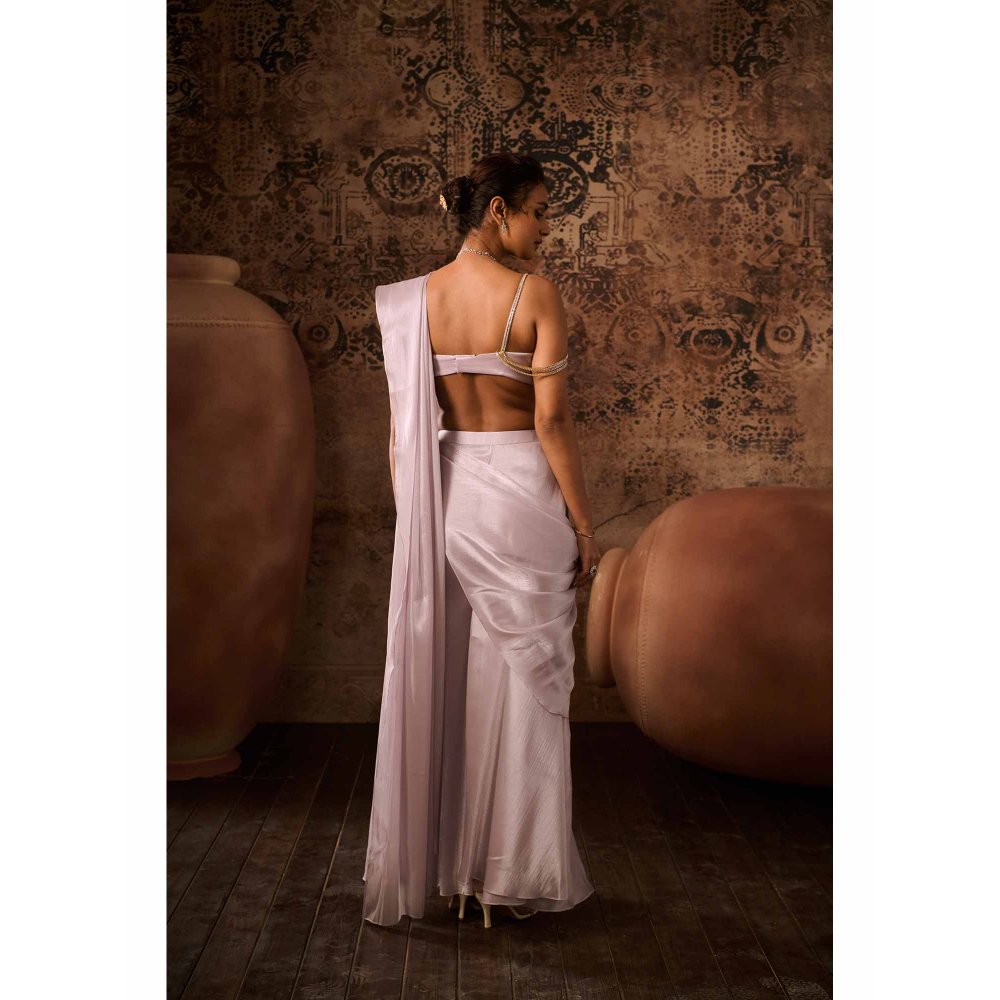 Masumi Mewawalla Silver Lavender Embellished Pre Drape Saree with Stitched Blouse