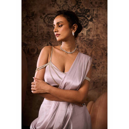 Masumi Mewawalla Silver Lavender Embellished Pre Drape Saree with Stitched Blouse
