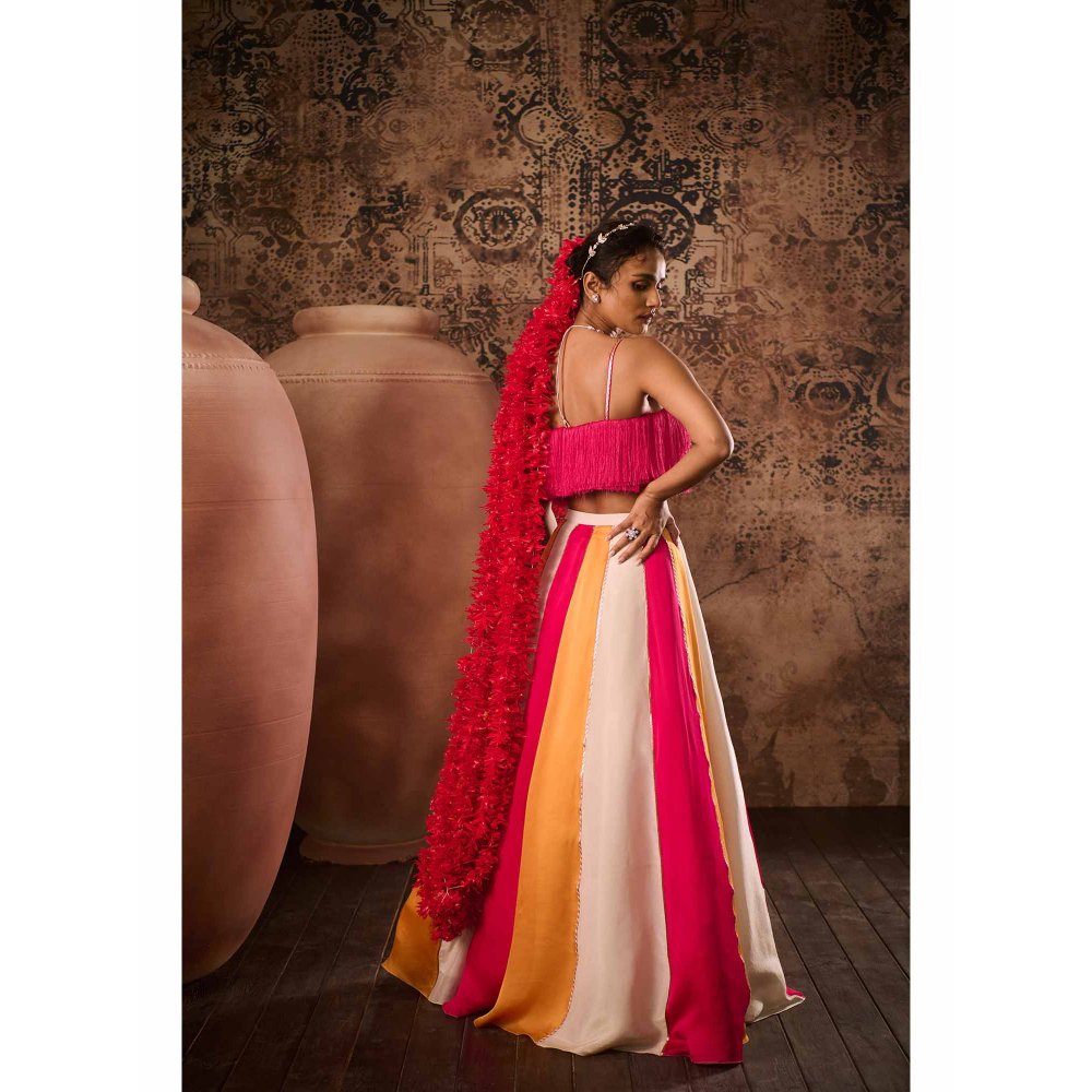 Masumi Mewawalla Multicoloured Embellished Lehenga with Stitched Blouse (Set of 2)