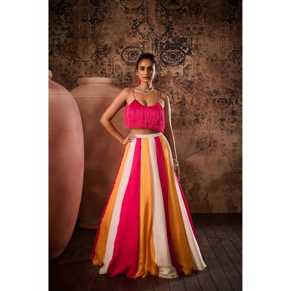 Masumi Mewawalla Multicoloured Embellished Lehenga with Stitched Blouse (Set of 2)