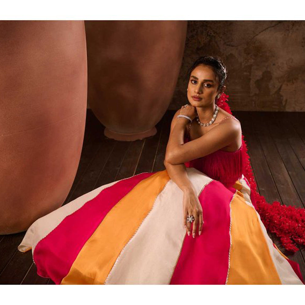 Masumi Mewawalla Multicoloured Embellished Lehenga with Stitched Blouse (Set of 2)