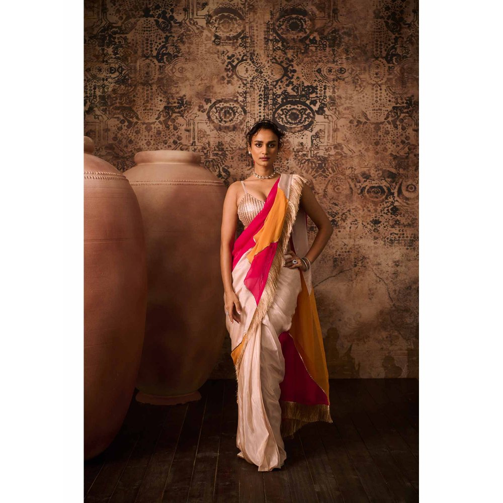 Masumi Mewawalla Multicolor Embellished Pre Drape Saree with Stitched Blouse