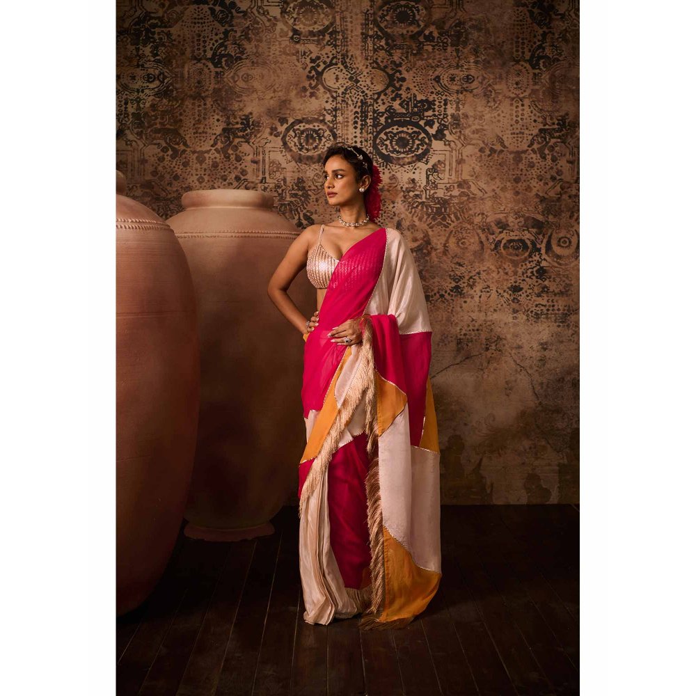 Masumi Mewawalla Multicolor Embellished Pre Drape Saree with Stitched Blouse