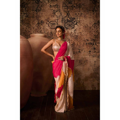 Masumi Mewawalla Multicolor Embellished Pre Drape Saree with Stitched Blouse