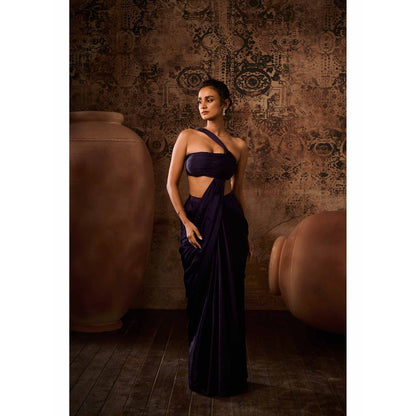 Masumi Mewawalla Purple Solid Pre Drape Saree with Stitched Blouse