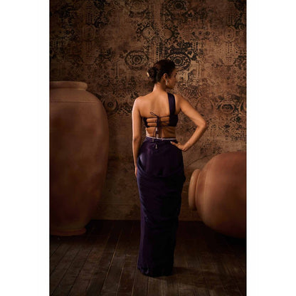 Masumi Mewawalla Purple Solid Pre Drape Saree with Stitched Blouse