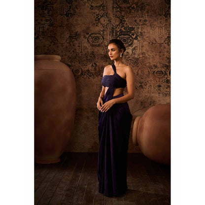 Masumi Mewawalla Purple Solid Pre Drape Saree with Stitched Blouse