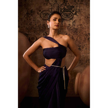 Masumi Mewawalla Purple Solid Pre Drape Saree with Stitched Blouse