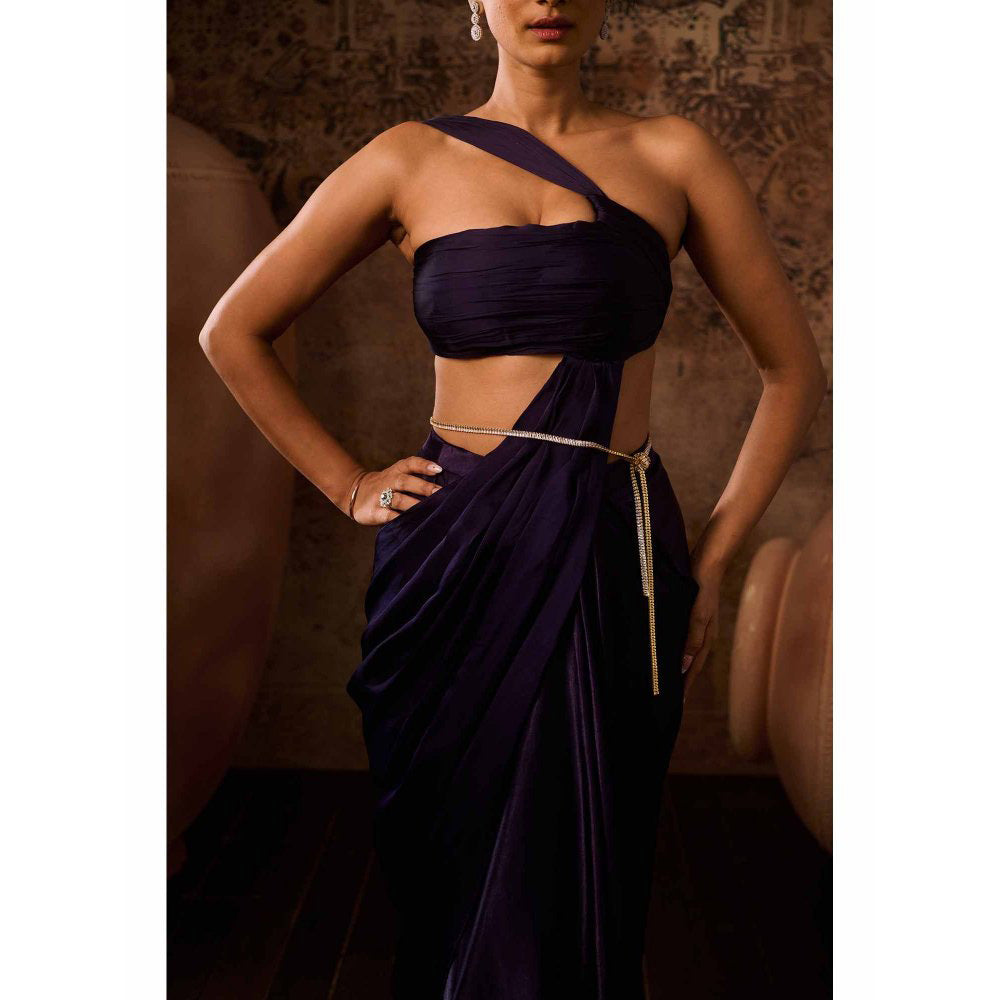 Masumi Mewawalla Purple Solid Pre Drape Saree with Stitched Blouse
