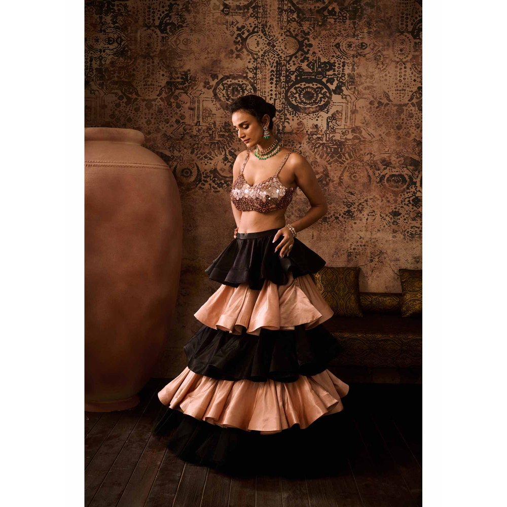 Masumi Mewawalla Multicoloured Embellished Drape Skirt with Bustier (Set of 2)