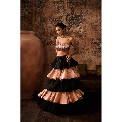 Masumi Mewawalla Multicoloured Embellished Drape Skirt with Bustier (Set of 2)