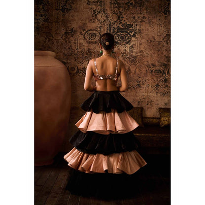 Masumi Mewawalla Multicoloured Embellished Drape Skirt with Bustier (Set of 2)