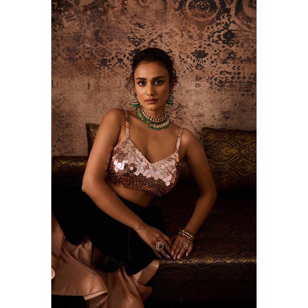 Masumi Mewawalla Multicoloured Embellished Drape Skirt with Bustier (Set of 2)