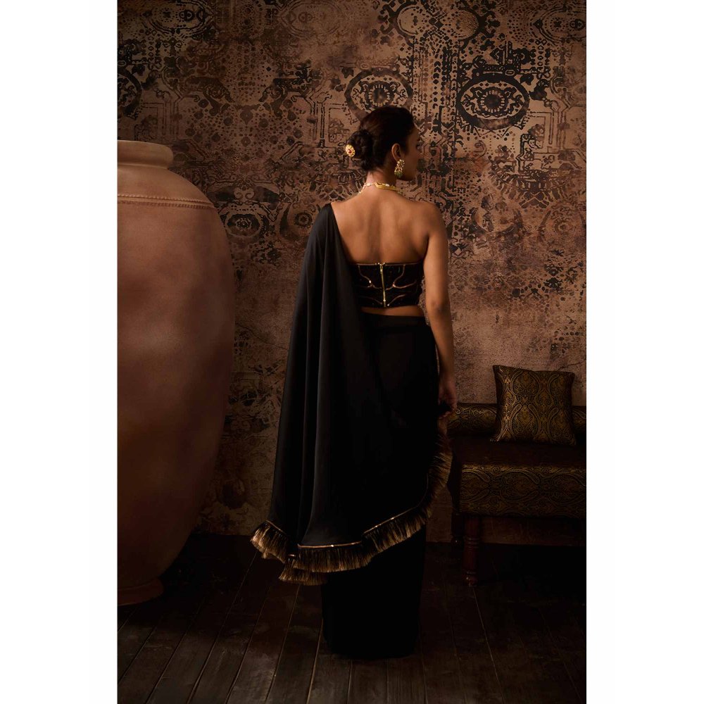 Masumi Mewawalla Black Embellished Pre Drape Saree with Stitched Blouse