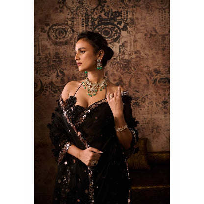 Masumi Mewawalla Black Embellished Pre Drape Saree with Stitched Blouse