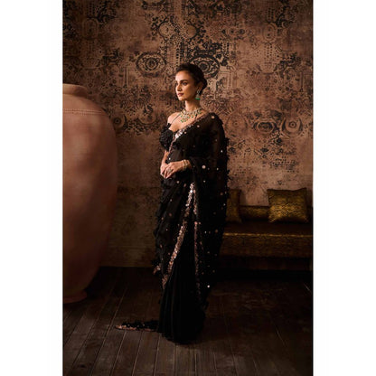 Masumi Mewawalla Black Embellished Pre Drape Saree with Stitched Blouse