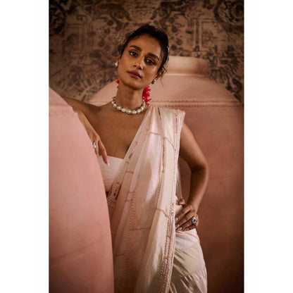 Masumi Mewawalla White Embellished Pre Drape Saree with Stitched Blouse