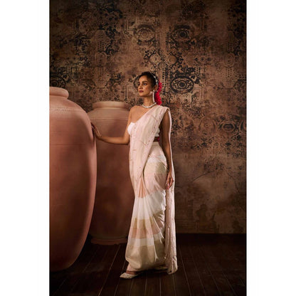 Masumi Mewawalla White Embellished Pre Drape Saree with Stitched Blouse