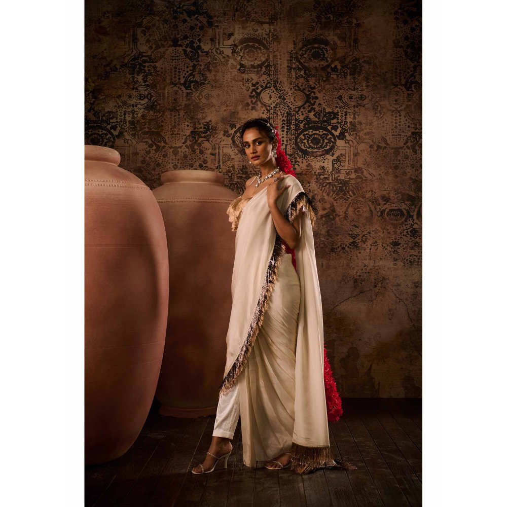 Masumi Mewawalla Multicolor Embellished Pre Drape Saree with Stitched Blouse