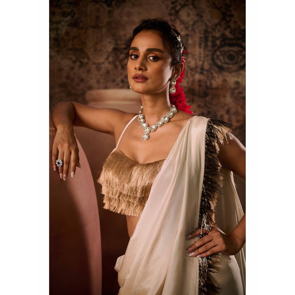 Masumi Mewawalla Multicolor Embellished Pre Drape Saree with Stitched Blouse