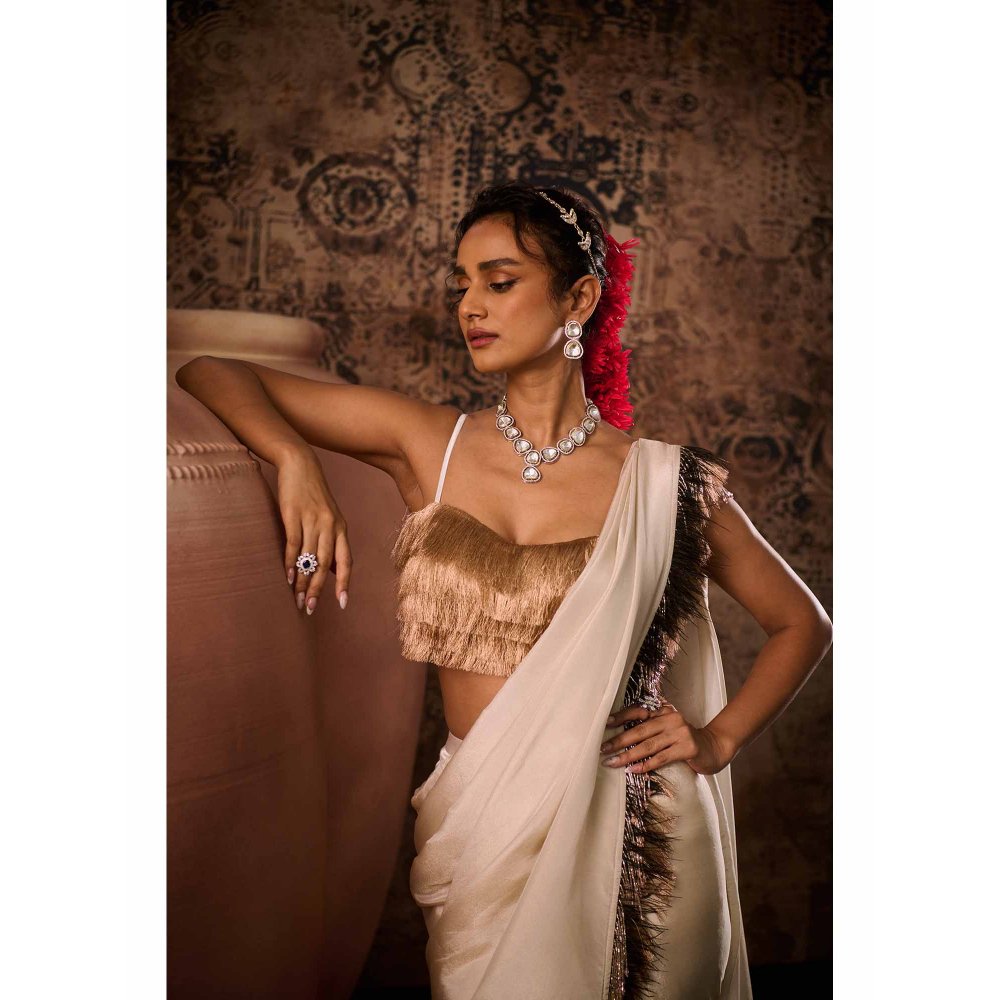 Masumi Mewawalla Multicolor Embellished Pre Drape Saree with Stitched Blouse