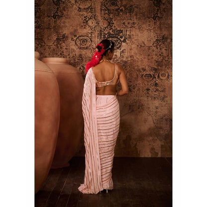 Masumi Mewawalla Baby Pink Embellished Pre Drape Saree with Stitched Blouse
