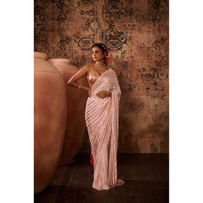 Masumi Mewawalla Baby Pink Embellished Pre Drape Saree with Stitched Blouse