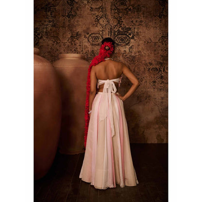 Masumi Mewawalla Pink Embellished Drape Skirt with Bustier (Set of 2)
