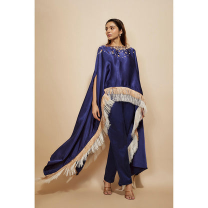 Masumi Mewawalla Blue Embroidered Kaftan with Pant (Set of 2)